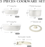 GiPP 5Pcs Pots and Pans Set Non Stick, Cookware Sets Nonstick Detachable Handle, Induction Kitchen Set Removable Handle, RV Cookware set, Oven Safe