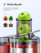 QCen Juicer Machine, 500W Centrifugal Juicer Extractor with Wide Mouth 3” Feed Chute for Fruit Vegetable, Easy to Clean, Stainless Steel, BPA-free (Red)