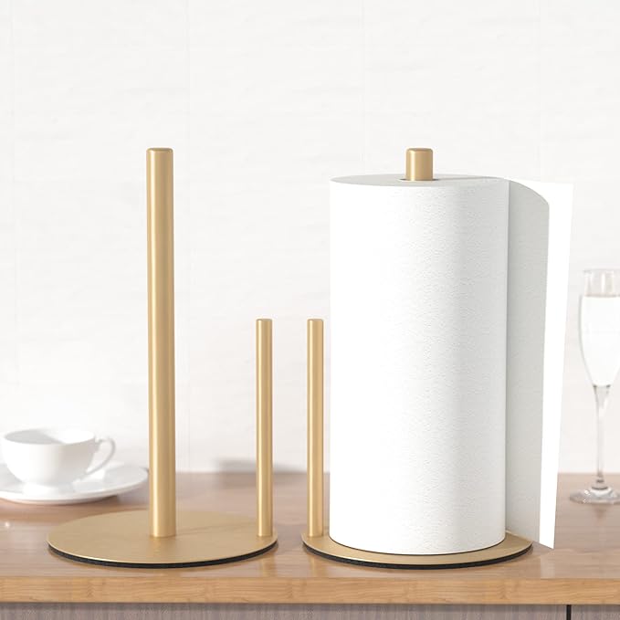 Paper Towel Holder Gold, Premium Stainless Steel Kitchen Roll Dispenser, Countertop Roll Organizer
