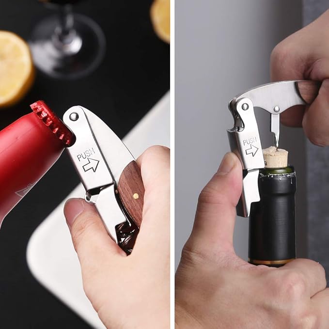 Personalized Wine Opener Wine Bottle Opener 3 in 1 Corkscrew Wine Bottle Opener Wine Key Wood Handle Stainless Steel Wine Opener for Bar Restaurant Waiters Sommelier Bartend(Design 3)