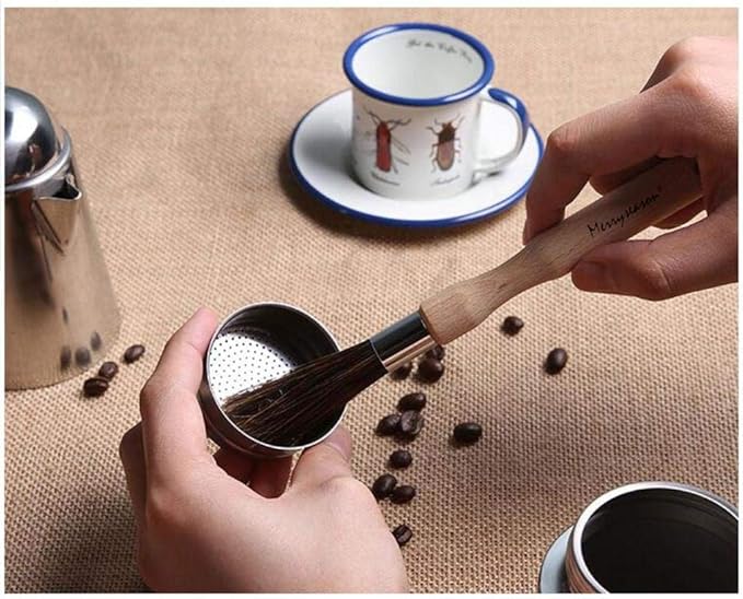 Coffee Grinder Cleaning Brush - Espresso Maker/Machine Cleaner Tool for Home Kitchen Barista - Beechwood Wood Handle, Natural Boar Bristles, Leather Hanging Loop, 8"