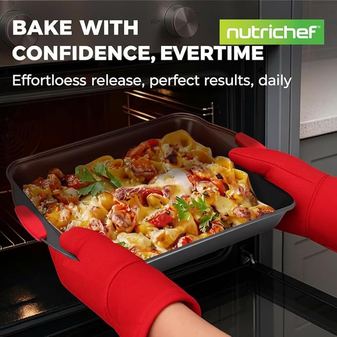 NutriChef Baking Pans Set - 6 Piece Bakeware with Nonstick Carbon Steel for Easy Release and Cleanup, Durable and Versatile Design, Includes Cookie Sheet, Loaf Pan, Muffin Tin & More