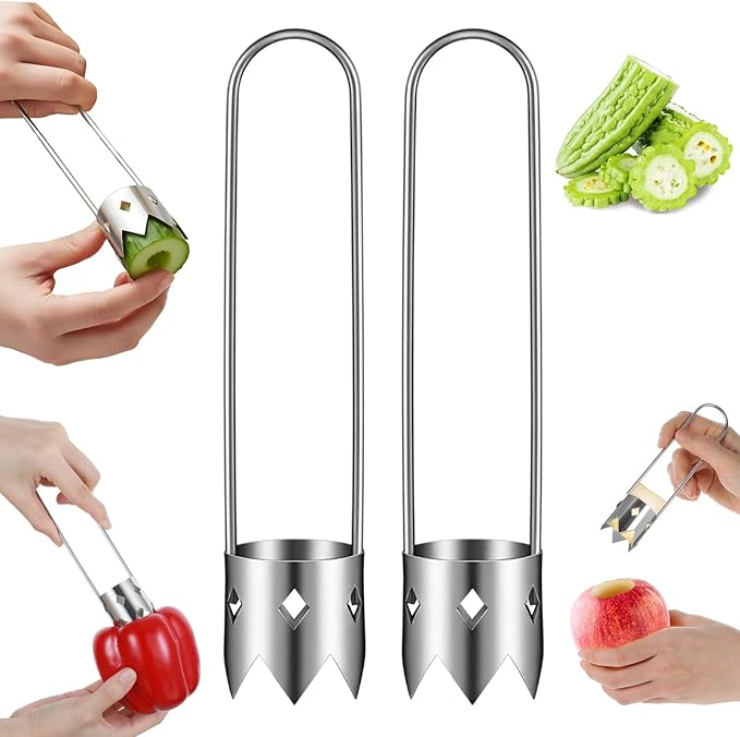 2 PCS Red Bell Pepper Seed Corer-multifunctional Fruit and Vegetable Core Remover Tool Stainless Steel Kitchen Gadgets for Pepper Pineapple Pear Apple Corer Vegetables Fruit