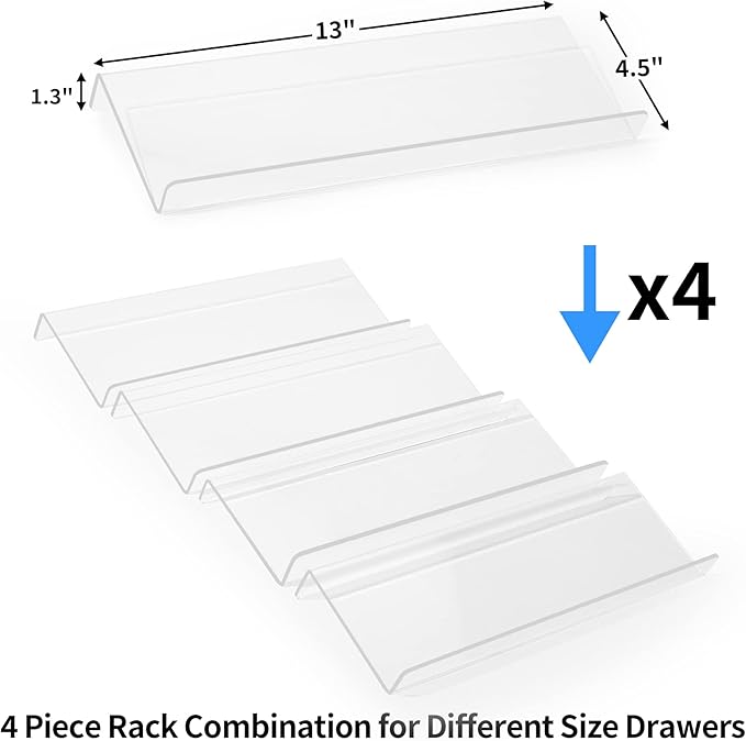 MIUKAA Clear Acrylic Spice Drawer Organizer, 4 Tier Seasoning Jars Drawers Insert, Kitchen Spice Rack Tray for Drawer/Countertop (Jars not included)