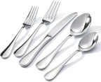 KINGSTONE 20 Piece Teardrop Silverware Set for 4, 18/10 Stainless Steel Flatware Set, Modern Design Cutlery Set for Home/Hotel/Wedding,Mirror Polished and Dishwasher Safe