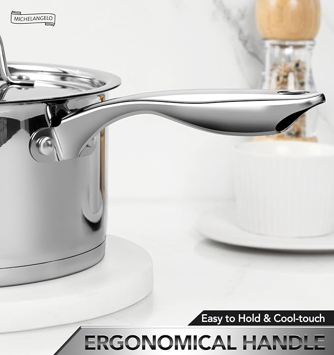 MICHELANGELO Stainless Steel Saucepan Set with Stainless Lids, Tri-Ply Bottom Sauce Pan with Lid, Sauce Pot Set 1QT & 2QT &3QT, Nonstick Saucepan, Dishwasher Safe