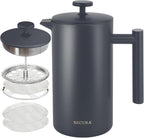 Secura French Press Coffee Maker, 304 Grade Stainless Steel Insulated Coffee Press with 2 Extra Screens, 34oz (1 Litre), Grey