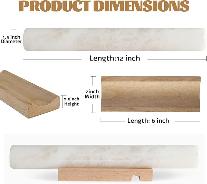 Koville African Natural Marble French Rolling Pin, 16inch Non-Stick Rolling Pin for Baking, Dough Roller for Pasta, Dumpling, Fondant, Pie, Bread, Pizza, Kitchen Baking Tools(Namib Fantasy)