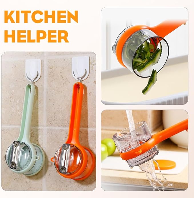 Peeling Knife with Storage Box, 2025 New Vegetable Peeler with Container, Kitchen Multi Function Veggie Peeler for Kids Adults, Fruit and Vegetable Peeling Knife with Catcher (Green, 1)