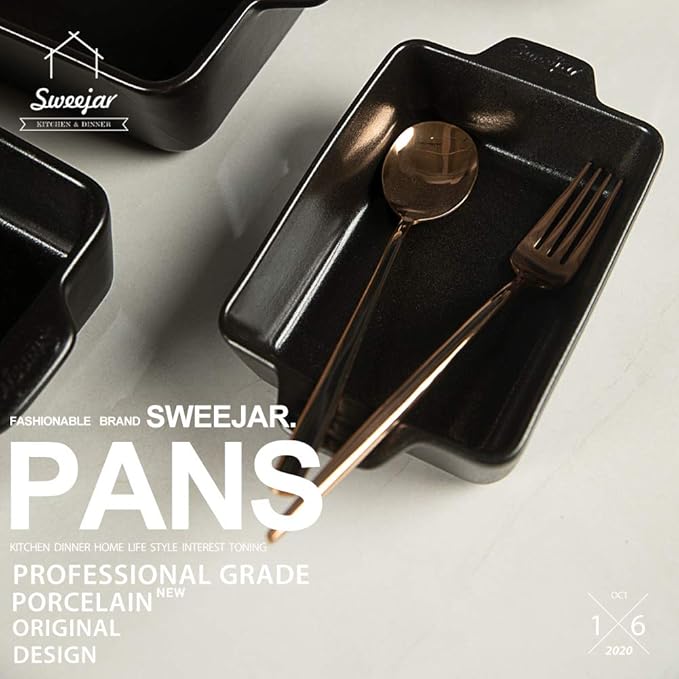 Sweejar Ceramic Bakeware Set, Rectangular Baking Dish for Oven Lasagna Pans for Cooking, Kitchen, Cake Dinner, Banquet and Daily Use, 11.8 x 7.8 x 2.76 Inches of Casserole Dishes (Black)