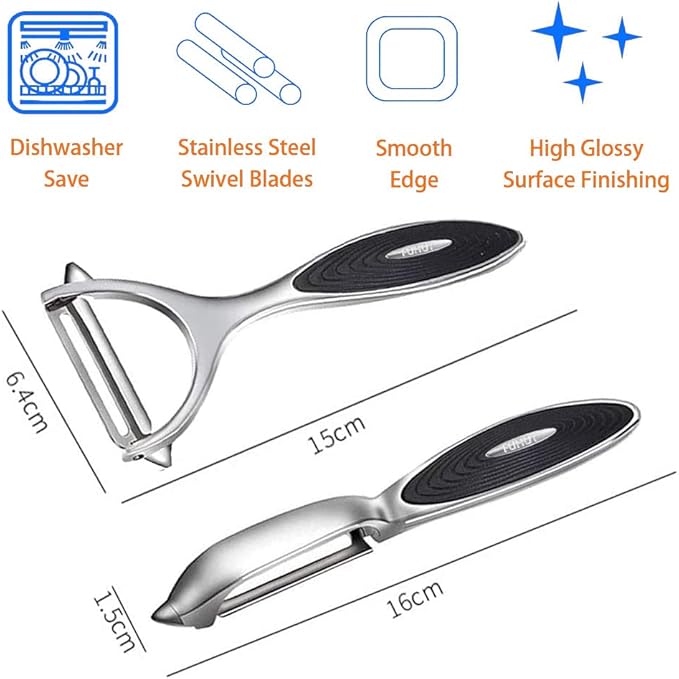 FUHUY Vegetable, Apple Peelers for kitchen, Fruit, Carrot, Veggie, Potatoes Peeler, Y-Shaped and I-Shaped Stainless Steel Peelers, with Ergonomic Non-Slip Handle & Sharp Blade, Good Sturdy (2PCS)