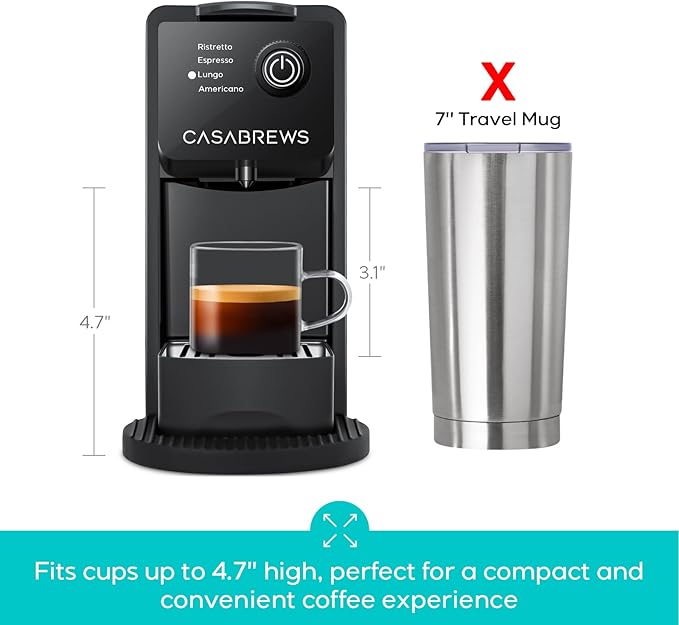 CASABREWS CM7036E Espresso Machine for Nespresso Original Pods, 20 Bar Compact Capsule Coffee Machine with 21 oz Removable Water Tank and 4 Brewing Modes, Mini Espresso Maker for Home or Office, Black