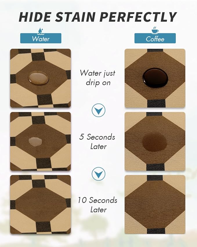 AMOAMI Coffee Mat Hide Stain Rubber Backed Absorbent Dish Drying Mat for Kitchen Counter - Fits Under Coffee Maker or Machine - PEANUT 12X19