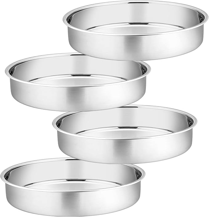 P&P CHEF Cake Pan Set of 4, Stainless Steel Baking Round Cake Pans Tins Bakeware for Birthday Wedding, Leak-proof & Easy Clean, Mirror Finish & Easy Releasing, 11 Inch