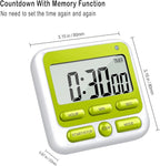 KTKUDY Digital Kitchen Timer with Mute/Loud Alarm Switch ON/Off Switch, 12 Hour Clock & Alarm, Memory Function Count Up & Count Down for Kids Teachers Cooking, Large LCD Display, Strong Magnet (Green)