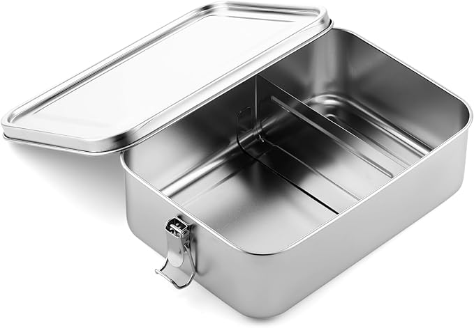 Umigy 1 Pcs Stainless Steel Food Containers 2400ml Metal Bento Lunch Box Stainless Steel Food Storage Containers, Lockable Clips to Leak Proof, Reusable Dishwasher Snack Boxes for Work