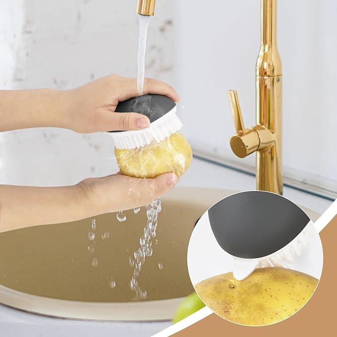 Vegetable Brush Potato Scrubber Brush Non Slip Comfortable Fruit Cleaning Tools for Washing Fruit Mushrooms Carrot or Tough-Skinned Vegetables (2 Pack Grey)