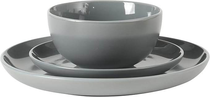 Gibson Home Rockaway 12 Piece Plates and Bowls Matte Outside/Shiny Inside Glaze Service for 4 Dinnerware Set - Blue - Dishwasher and Microwave Safe