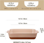 MALACASA 4.8 Qt Ceramic Oven Dish with Handles, 9 x 13 Inch Baking Dish Casserole Dishes, Deep Rectangular Lasagne Dishes Bakeware for Roasting (Khaki & Pink), Series TARA