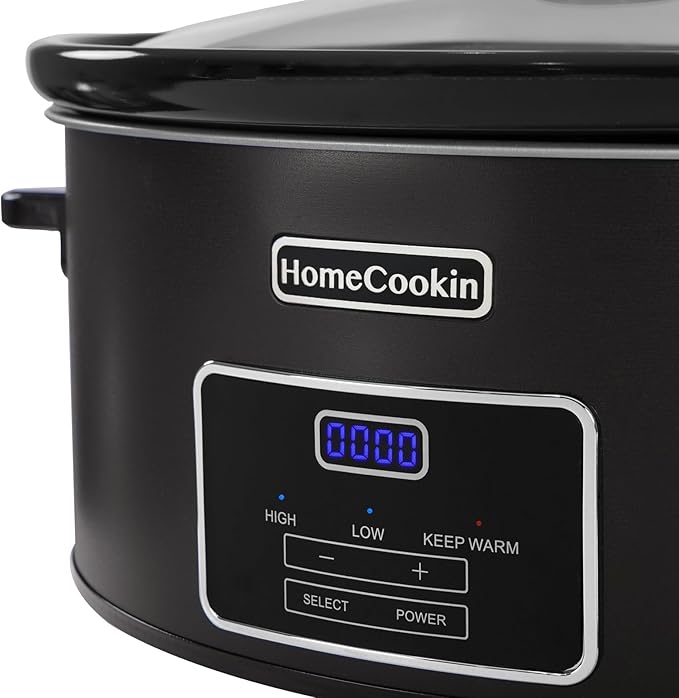 HOMECOOKIN 6 Quart Programmable Slow Cooker, Kitchen Appliances, Perfect Kitchen Small Appliance for Family Dinners, Black Stainless Steel