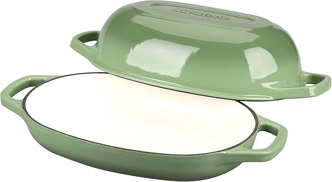 Enameled Cast Iron Oval Dutch Oven Pot with Lid, Dutch Oven for Sourdough Bread Baking, Oval Bread Pan, 5qt, Pistachio Green