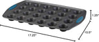 Rachael Ray Yum-o! Nonstick Mini Muffin & Cupcake Tin - 24 Cup, Gray with Marine Blue Grips