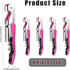 4 Pieces Professional Waiter Corkscrew Wine Openers, Pink Wine Keys Opener Stainless Steel Hinges Serrated Foil Cutter for Restaurant Waiters, Sommelier, Bartenders (Pink)