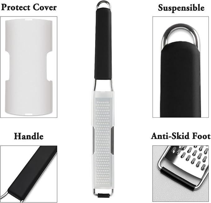Cambom Lemon & Citrus Zester, Cheese Graters with Stainless Steel Sharp Blade for Parmesan Cheese, Ginger, Garlic, Nutmeg, Chocolate, Vegetables, Fruits, Dishwasher Safe Shredder Fine Blade