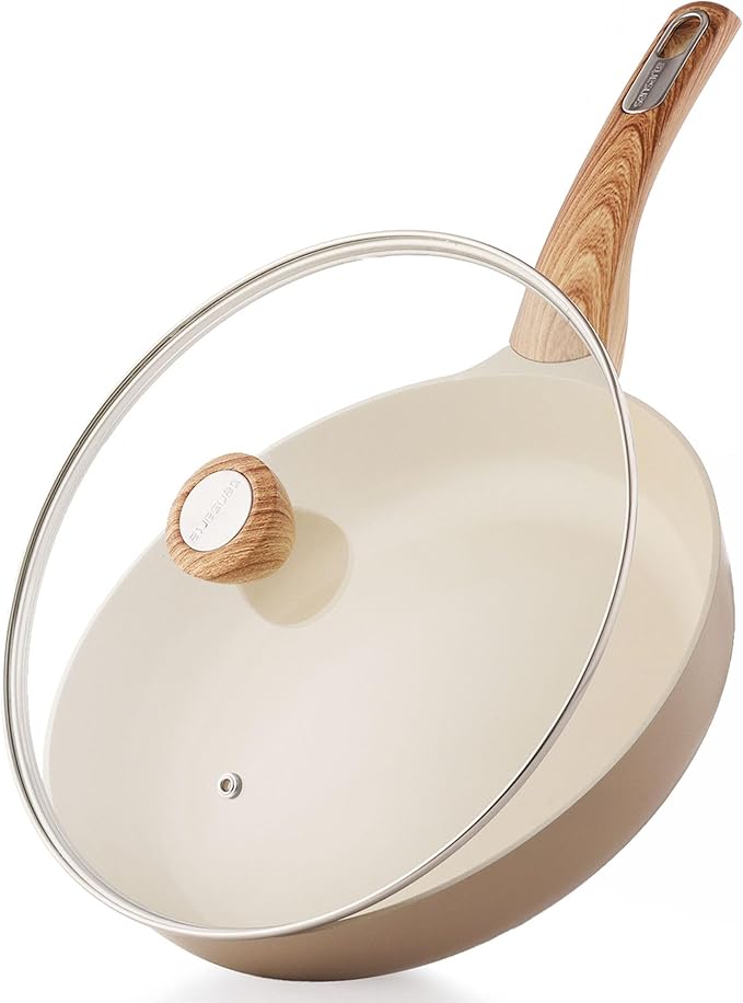SENSARTE Ceramic Nonstick Frying Pan Skillet with Lid 9.5Inch Non Stick Egg Pan Omelette Pans, Non-toxic Kitchen Cooking Chef's Pan, Free of Intentionally Added PFAS/PTFE/PFOA, Induction Compatible