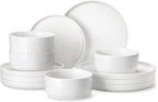 MALACASA 12 Pieces Porcelain Dinnerware Set, Modern White Dish Set for 4, Premium Serving Plates and Bowls Sets, Chip and Scratch Resistant Dishware Sets Kitchen Dishes Dining Ware Set, Series LEAH