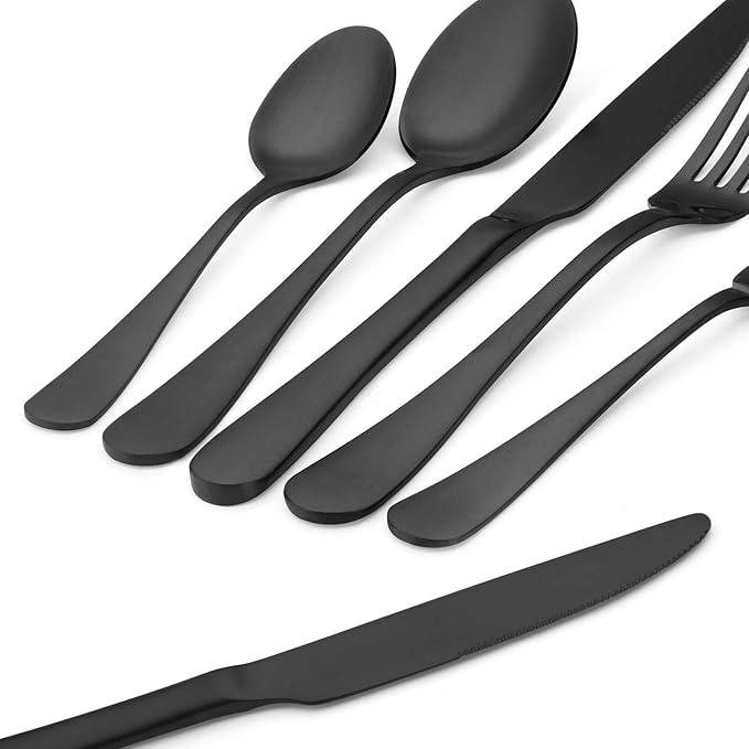Matte Black Silverware Set,SHARECOOK Satin Finish 40-Piece Stainless Steel Flatware Set,Kitchen Utensil Set Service for 8,Tableware Cutlery Set for Home and Restaurant, Dishwasher Safe