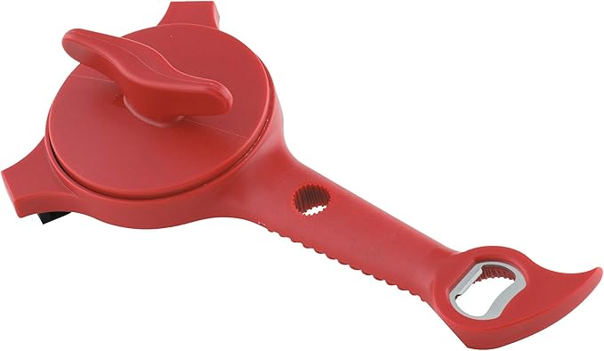 Kuhn Rikon 5-in-1 Multi-Purpose Strain-Free Opener for Jars, Bottles and Ring-Pull Cans, 5 x 10 x 2.25 inches, Red