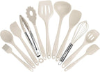 Kitchen Utensil Set - 11 Cooking Utensils - Colorful Silicone Kitchen Utensils - Nonstick Cookware with Spatula Set - Colored Best Kitchen Tools Kitchen Gadgets (Khaki)