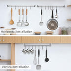 Kitchen Utensil Rack 2 Pack, 15.6 Inch Pots and Pans Hanging Rack Wall Mounted, 304 Stainless Steel Lid Cooking Utensil Hanger, 7 Sliding Hooks for Spatula Spoon, Measuring Cups, Coffee Mug