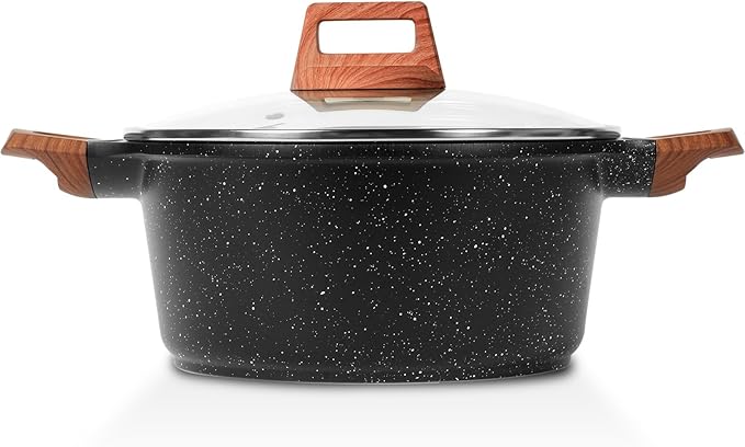 ESLITE LIFE Nonstick Stock Pot with Lid, 7 Quart Granite Casserole Large Soup Pot Pasta Cooking Pot, Induction Compatible, PTFE & PFOA Free, Black