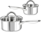 MICHELANGELO Saucepan Set 4pc, 18/10 Stainless Steel Sauce Pan with Lid, Tri-Ply Bottom Sauce Pot Set, Nonstick Saucepan, Dishwasher Safe, 1QT & 2QT