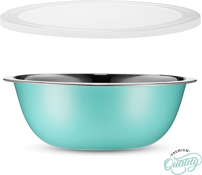 WHYSKO Stainless Steel Mixing Bowls With Lids Set, 5 Sizes Nesting Mixing Bowls for Your Kitchen Meal Prep, Cooking, Baking, and Food Storage (Blue Bowls with White Lids)