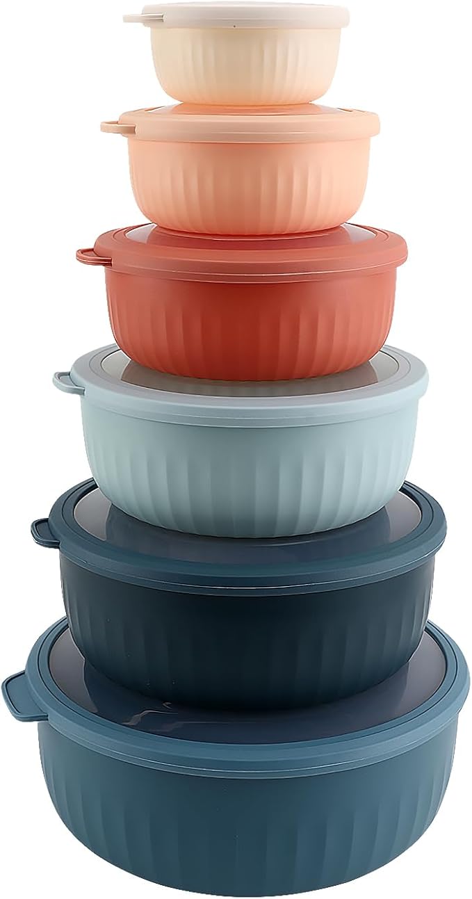 COOK WITH COLOR Prep Bowls with Lids- Wide and Deep Nesting Plastic Small Mixing Bowl Set with Lids, 12 Piece Set - Wide Bowls, Multicolor