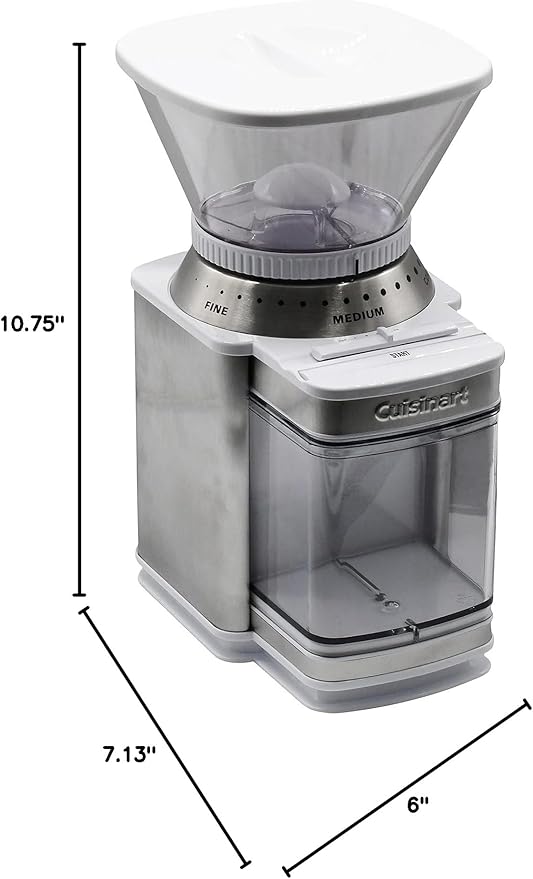 Cuisinart Coffee Grinder, Electric One-Touch Automatic Burr Coffee Grinder with 18-Position Grind Selector, Cup Size Selector for 4 – 18 Cups, White Stainless Steel