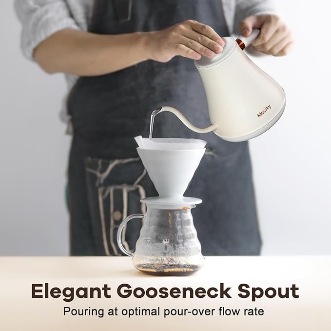 Mecity Electric Gooseneck Kettle With Keep Warm Function & LCD Display Automatic Shut Off Coffee Kettle Temperature Control Pour Over Kettle 1200 Watt, 0.8L, 120V, Off White