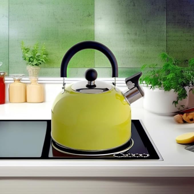 Lily's Home 2 Quart Stainless Steel Whistling Tea Kettle, the Perfect Stovetop Tea and Water Boilers for Your Home, Dorm, Condo or Apartment. (Pastel Yellow)
