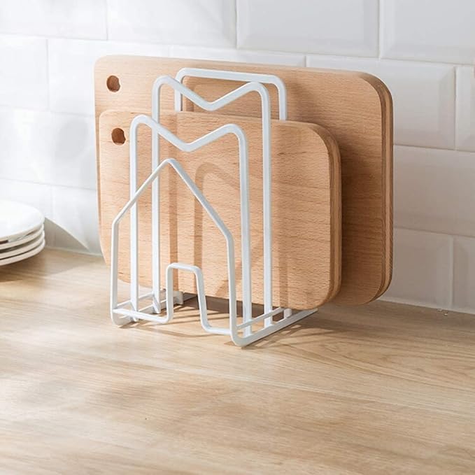 SUNFICON Cutting Board Rack Chopping Board Organizer Pot Pan Lids Holder Thin Bakeware Baking Tray Drying Display Stand Kitchen Countertop Cupboards Cabinet Office Sturdy Metal 4.92x5.7x8.47 in.White