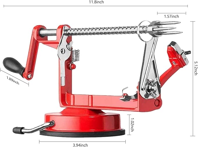 Apple Peeler Corer, Long lasting Chrome Cast Magnesium Alloy Apple Peeler Slicer Corer with Stainless Steel Blades and Powerful Suction Base for Apples and Potato(Red)