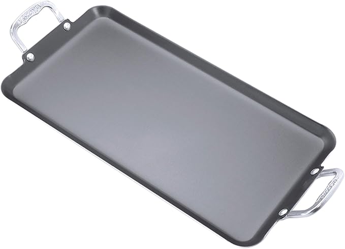 Vasconia Durable Double Burner Griddle (20″ x 11″) 100% Pure Aluminum with Nonstick - NSF Certified - for Frying, Searing, Grilling, Browning, Ideal for Home & Commercial Kitchen - Pack of 1