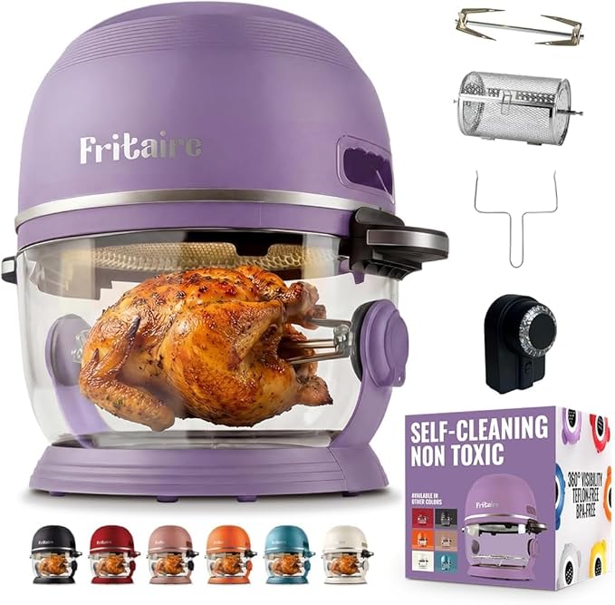Non Toxic Air Fryer™ Pro | 9-in-1 Glass Air Fryer | Self-Cleaning | 5 Quart | Rotisserie and Tumbler | 400F Vortex For Even Cooking, BPA-Free Teflon Free, Recrisp, Roast, Bake, Lavender