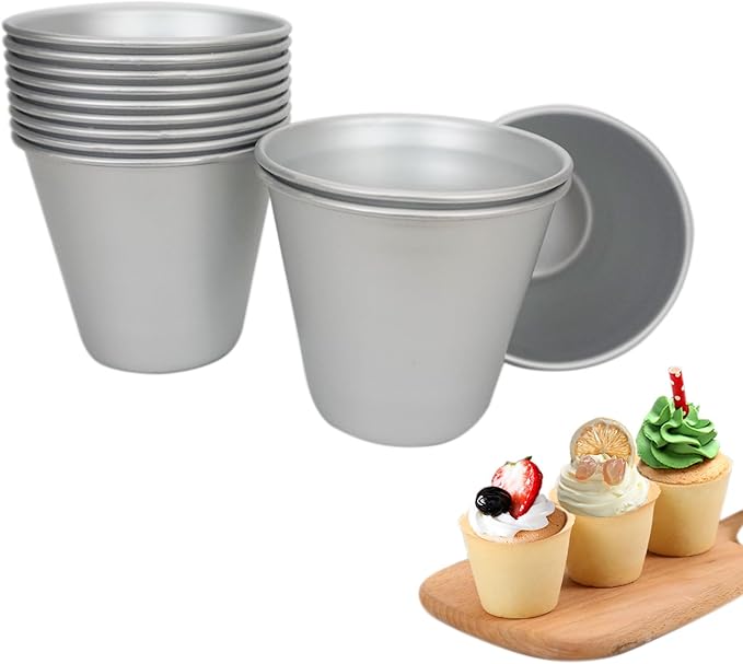 Large Popover Pans 12 PCS, Individual Aluminium Round Muffin Molds, Pudding Cup, Chocolate Molten Mould, Raspberry Souffle Baking Maker, Brownie Tumbler for Egg Tart, Cake, Size 3.4"x 3.2"