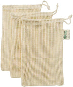 Simple Ecology Reusable Produce Shopping and Storage Bags, Drawstring, Washable Organic Cotton Mesh, X Small 3 pack