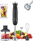 Immersion Blender Handheld Hand Blender, 1000W 5 in 1 Hand Mixer Stick, BPA-Free 12 Speed Handheld Blender 304 Stainless, Mixing Beaker, Chopper, Whisk, Milk Frother, Soup, Smoothies, Baby Food, Sauce