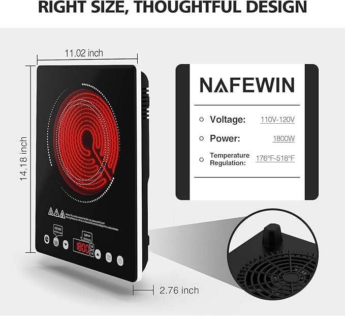 Single Burner Electric Cooktop, 1800W Electric Stove Top Portable, Infrared Hot Plate 110v Plug in Countertop, Child Safety Lock, Timer, 9 Power Level, Compatible for All Cookware, Induction Cookotp