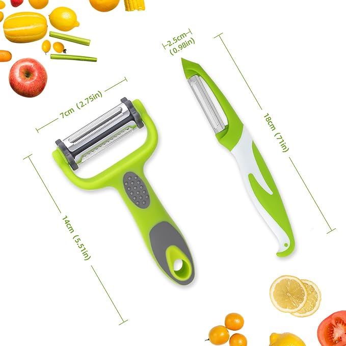 Razor-Sharp 4 In 1 Veggie Peelers For Kitchen Potato Peeler,2PCS I&Y Peeler For Peeling-Slicing-Shredding-Julienning-Excising,Vegetable Peeler With Rotary Stainless Blade& Non-Slip Handle